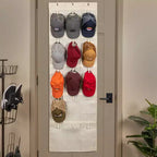 Household Essentials Organisateur de casquettes et de chapeaux en mélange de coton à suspendre à la porte avec 15 cintres à boucles et crochets Naturel