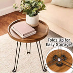 The Lakeside Collection Round Wooden Side Table with Metal Foldable Legs - 15D -