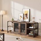Meuble TV de ferme pour téléviseurs de 65/75 pouces, meuble de divertissement avec armoire de rangement et portes en maille, table de console multimédia TV industrielle
