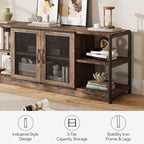 Meuble TV de ferme pour téléviseurs de 65/75 pouces, meuble de divertissement avec armoire de rangement et portes en maille, table de console multimédia TV industrielle