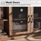 Meuble TV de ferme pour téléviseurs de 65/75 pouces, meuble de divertissement avec armoire de rangement et portes en maille, table de console multimédia TV industrielle