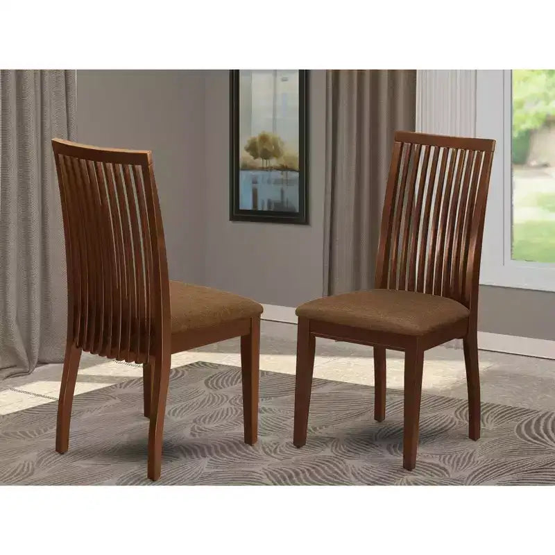 Chaises de salle à manger Ipswich en tissu de lin, bois massif, lot de 2, acajou