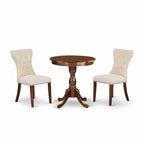 Table à manger ronde en bois, finition acajou