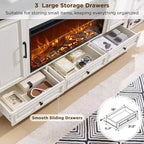 Meuble TV de cheminée haute de 35,7 po pour téléviseur de 80 po avec cheminée électrique de 36 po, meuble de divertissement de style ferme avec armoires et tiroirs