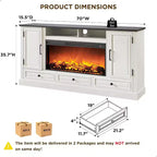 Meuble TV de cheminée haute de 35,7 po pour téléviseur de 80 po avec cheminée électrique de 36 po, meuble de divertissement de style ferme avec armoires et tiroirs