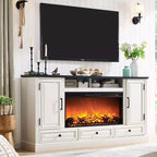 Meuble TV de cheminée haute de 35,7 po pour téléviseur de 80 po avec cheminée électrique de 36 po, meuble de divertissement de style ferme avec armoires et tiroirs
