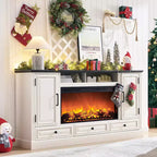 35.7 Tall Fireplace TV Stand for 80 Inch TV with 36 Electric Fireplace, Farmhouse Entertainment Center with Cabinets & Drawers