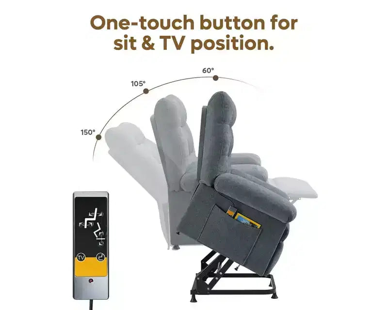 Fauteuil releveur électrique pour personnes âgées, inclinable avec triple moteur, poche latérale et rembourrage doux pour salon et chambre