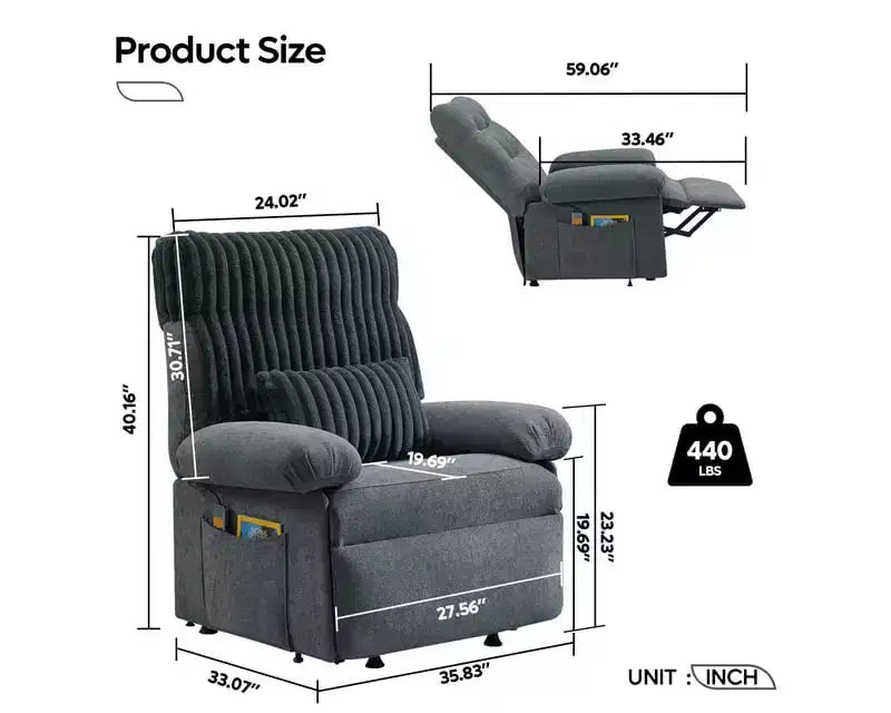 Fauteuil releveur électrique pour personnes âgées, inclinable avec triple moteur, poche latérale et rembourrage doux pour salon et chambre