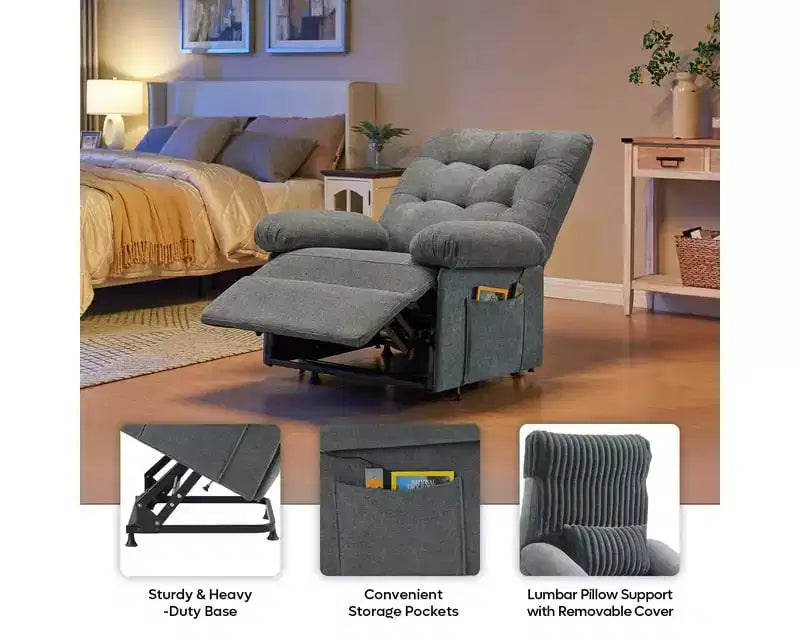 Fauteuil releveur électrique pour personnes âgées, inclinable avec triple moteur, poche latérale et rembourrage doux pour salon et chambre