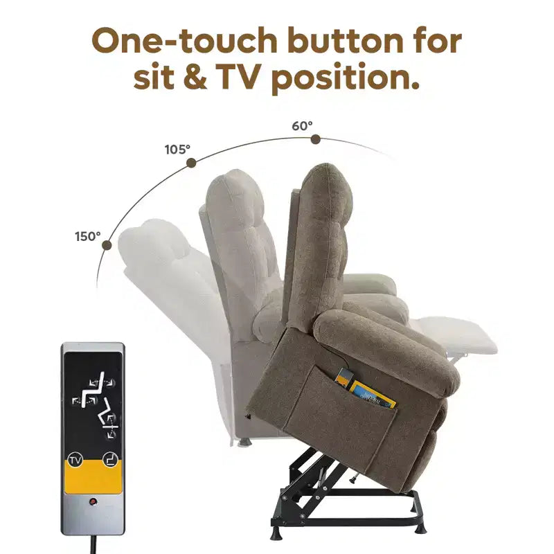 Fauteuil releveur électrique pour personnes âgées, inclinable avec triple moteur, poche latérale et rembourrage doux pour salon et chambre