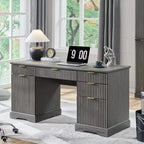 SinCiDo 58 Desk,Modern Grooved Computer Writing Desk,w/ 5 Drawers and 1 Adjustable Storage Cabinet,Desk for Study and Bedroom