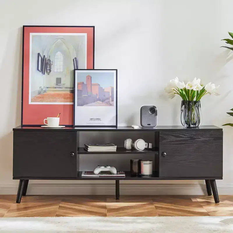 Le meuble TV en panneaux peut ranger des armoires noires, convient pour meuble TV de salon ou de bureau à domicile.