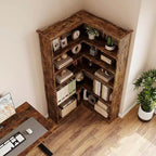 Étagère d'angle en forme de L de 73 po – Étagère de style rustique à 5 niveaux avec capacité de 60 lb, panneaux en MDF épaissi