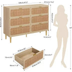 Commode double à 6 tiroirs - Grand plateau, grande capacité de rangement pour chambre à coucher ou salon