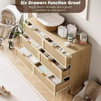 Commode double à 6 tiroirs - Grand plateau, grande capacité de rangement pour chambre à coucher ou salon