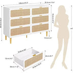 Commode double à 6 tiroirs - Grand plateau, grande capacité de rangement pour chambre à coucher ou salon