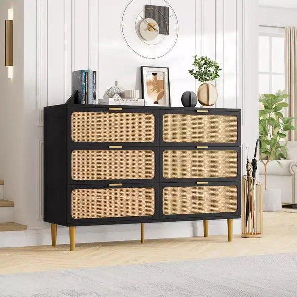 Commode double à 6 tiroirs - Grand plateau, grande capacité de rangement pour chambre à coucher ou salon