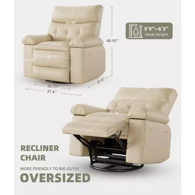 Fauteuil Inclinable Large Surdimensionné - Chauffant et Massant, Grand Fauteuil Inclinable Manuel en Cuir PU pour Adultes, avec Rembourrage en Éponge 1,5 Fois Plus Épais et Mécanisme d'Inclinaison Facile