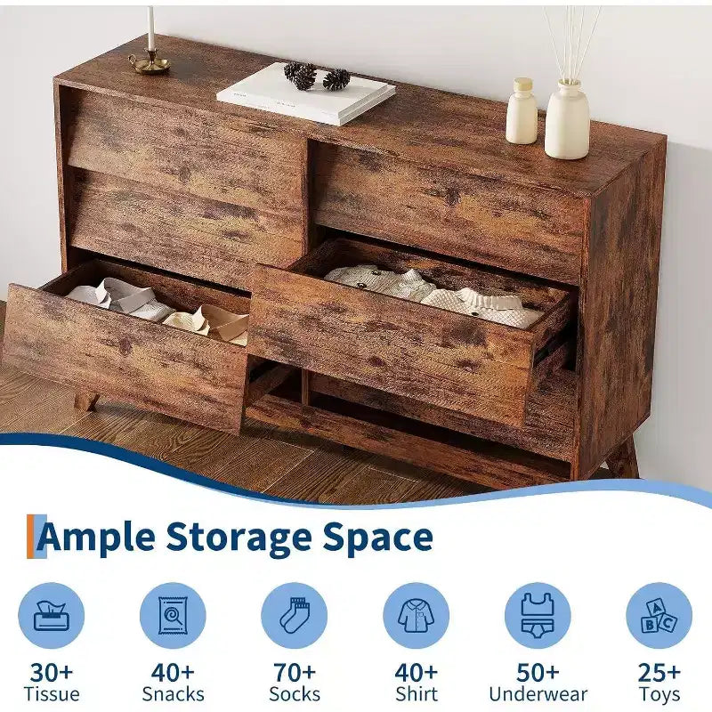 Commode à 6 tiroirs, commode vintage avec design biseauté, meuble TV moderne pour chambre à coucher, salon, entrée et couloir