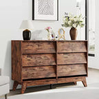 Commode à 6 tiroirs, commode vintage avec design biseauté, meuble TV moderne pour chambre à coucher, salon, entrée et couloir
