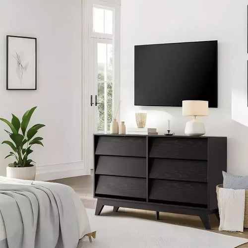 Commode à 6 tiroirs, commode vintage avec design biseauté, meuble TV moderne pour chambre à coucher, salon, entrée et couloir