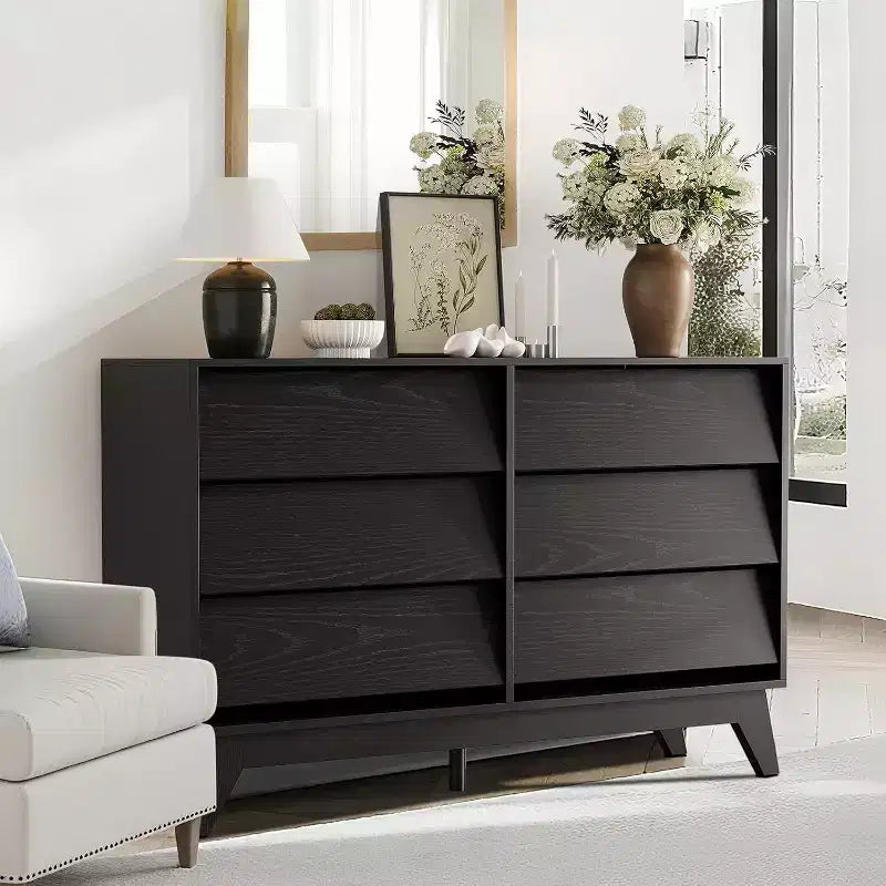 Commode à 6 tiroirs, commode vintage avec design biseauté, meuble TV moderne pour chambre à coucher, salon, entrée et couloir
