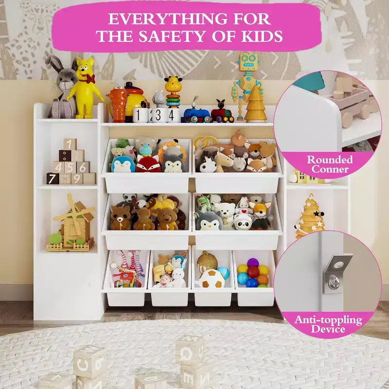 Organisateur de rangement de jouets pour enfants avec 8 bacs en plastique multicolores Solution de rangement de jouets parfaite Étagère à livres et rangement de jouets pour chambre d'étude, chambre d'enfants