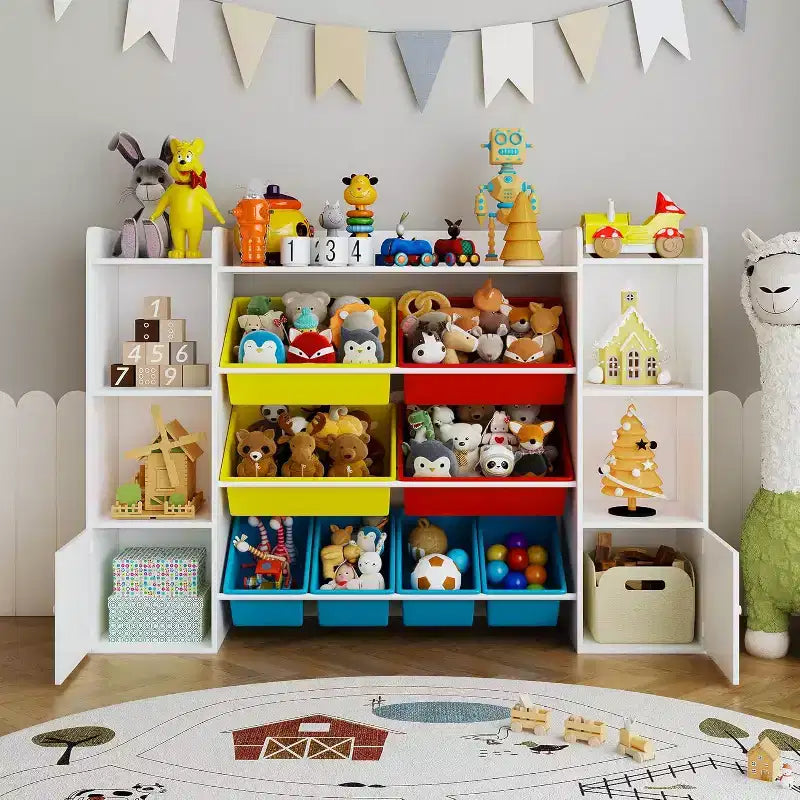 Organisateur de rangement de jouets pour enfants avec 8 bacs en plastique multicolores Solution de rangement de jouets parfaite Étagère à livres et rangement de jouets pour chambre d'étude, chambre d'enfants