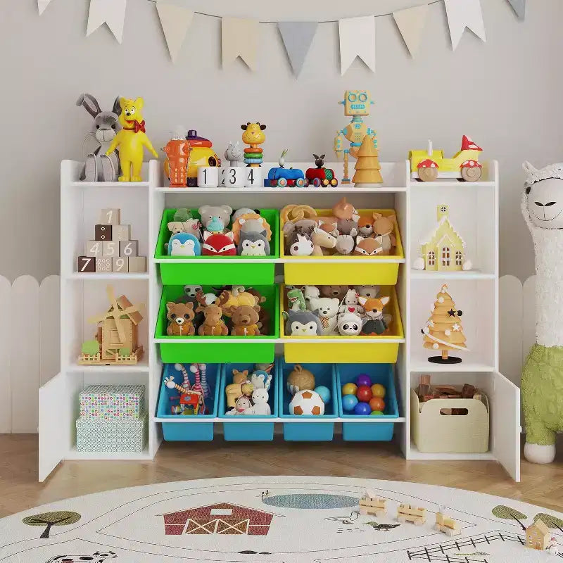 Organisateur de rangement de jouets pour enfants avec 8 bacs en plastique multicolores Solution de rangement de jouets parfaite Étagère à livres et rangement de jouets pour chambre d'étude, chambre d'enfants