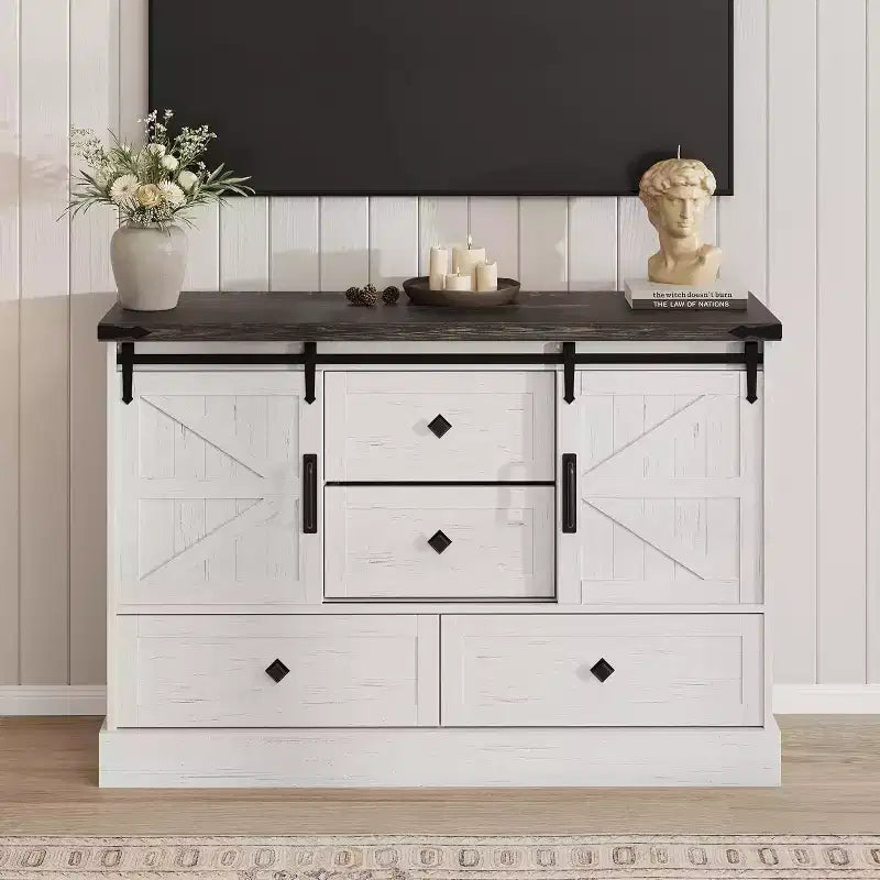 Buffet avec tiroirs, grand buffet de rangement avec étagères et portes, meuble de bar à café de style fermier pour cuisine, salle à manger