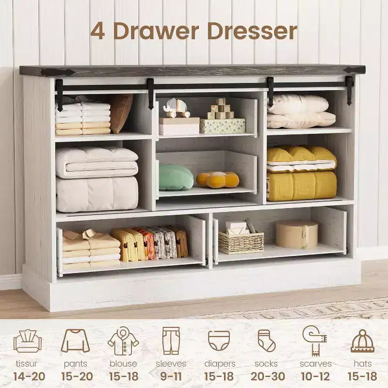 Buffet avec tiroirs, grand buffet de rangement avec étagères et portes, meuble de bar à café de style fermier pour cuisine, salle à manger