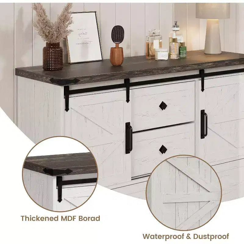 Buffet avec tiroirs, grand buffet de rangement avec étagères et portes, meuble de bar à café de style fermier pour cuisine, salle à manger