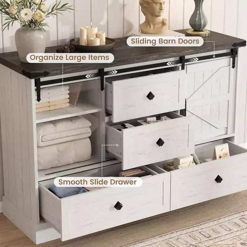 Buffet avec tiroirs, grand buffet de rangement avec étagères et portes, meuble de bar à café de style fermier pour cuisine, salle à manger