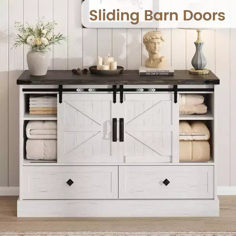 Buffet avec tiroirs, grand buffet de rangement avec étagères et portes, meuble de bar à café de style fermier pour cuisine, salle à manger