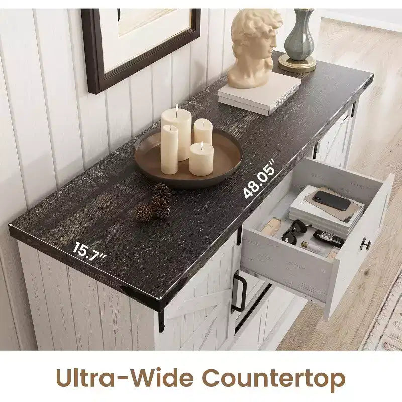 Buffet avec tiroirs, grand buffet de rangement avec étagères et portes, meuble de bar à café de style fermier pour cuisine, salle à manger
