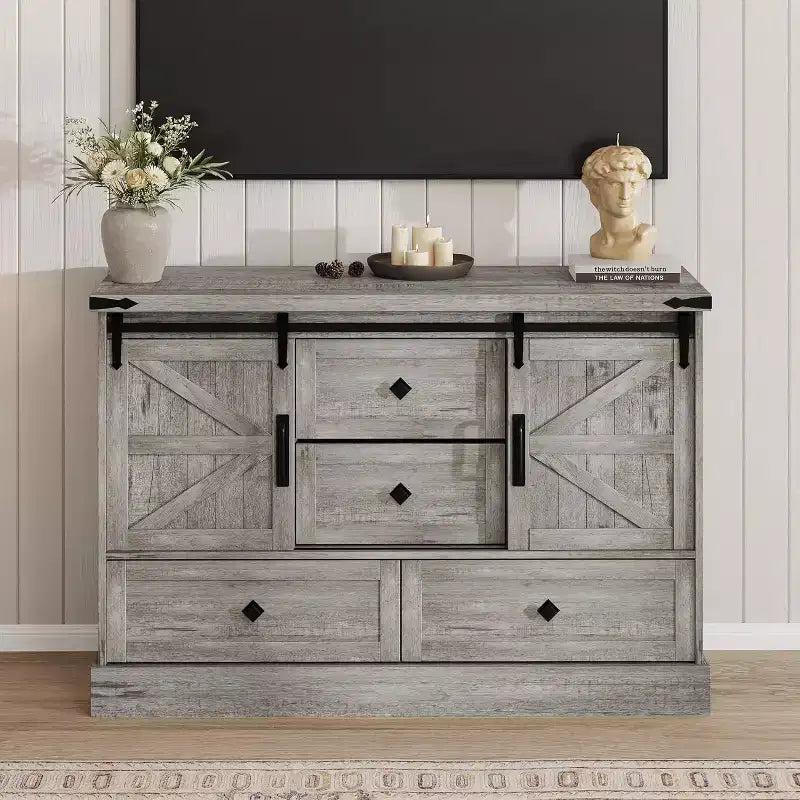 Buffet avec tiroirs, grand buffet de rangement avec étagères et portes, meuble de bar à café de style fermier pour cuisine, salle à manger