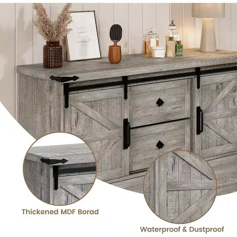 Buffet avec tiroirs, grand buffet de rangement avec étagères et portes, meuble de bar à café de style fermier pour cuisine, salle à manger