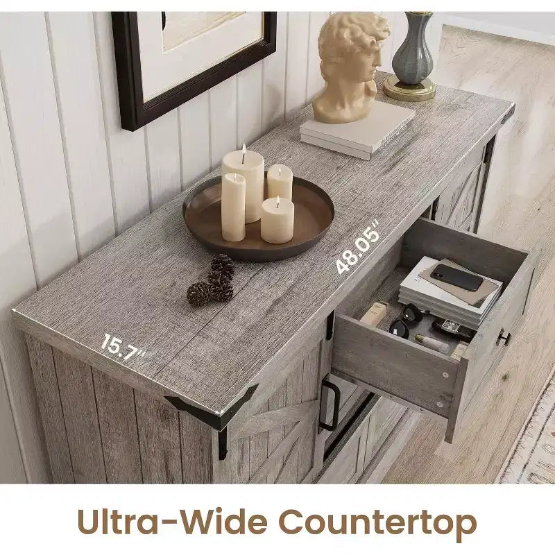 Buffet avec tiroirs, grand buffet de rangement avec étagères et portes, meuble de bar à café de style fermier pour cuisine, salle à manger