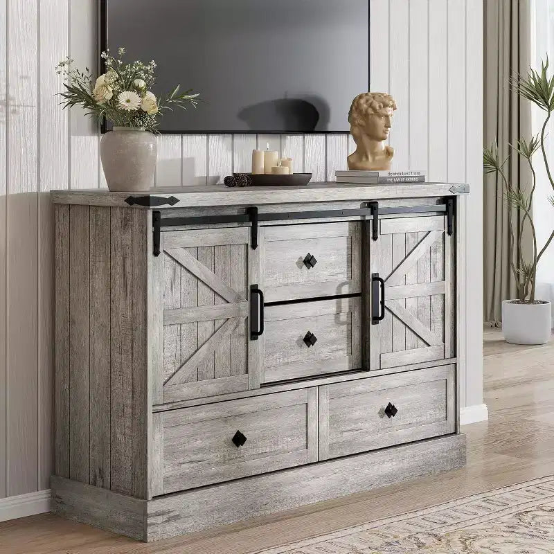 Buffet Cabinet w/Drawers, Large Sideboard Buffet Storage Cabinet with Shelves & Doors, Farmhouse Coffee Bar Station for Kitchen, Dining Room