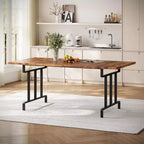 Table à manger, table de ferme rectangulaire en bois - 6 places, design industriel vintage (salle à manger/bureau à domicile, montage facile)