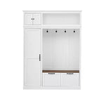 Meuble d'entrée 3-en-1 avec banc, portemanteau avec placard de rangement, tiroirs et crochets, organisateur d'entrée multifonctionnel -