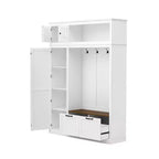 Meuble d'entrée 3-en-1 avec banc, portemanteau avec placard de rangement, tiroirs et crochets, organisateur d'entrée multifonctionnel -