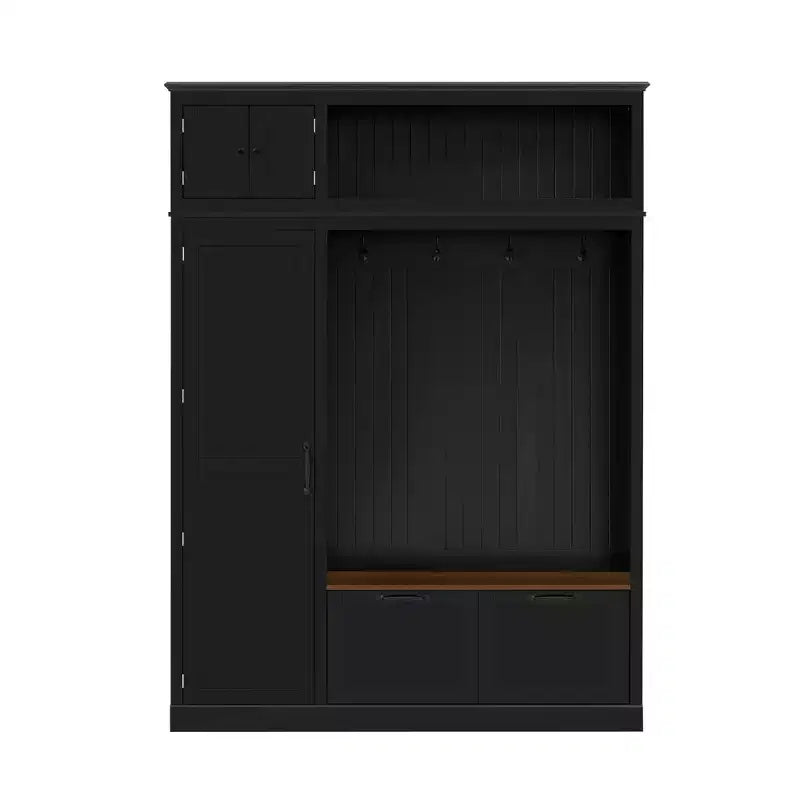 Meuble d'entrée 3-en-1 avec banc, portemanteau avec placard de rangement, tiroirs et crochets, organisateur d'entrée multifonctionnel -