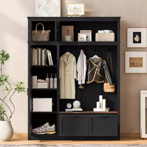 3-in-1 Hall Tree with Bench, Coat Rack with Storage Cabinet, Drawers & Hooks, Multifunctional Entryway Organizer - ModernLuxe