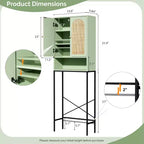 Meuble de rangement au-dessus des toilettes, organisateur de salle de bain vert sauge au-dessus des toilettes avec portes en rotin arquées, étagère autoportante peu encombrante