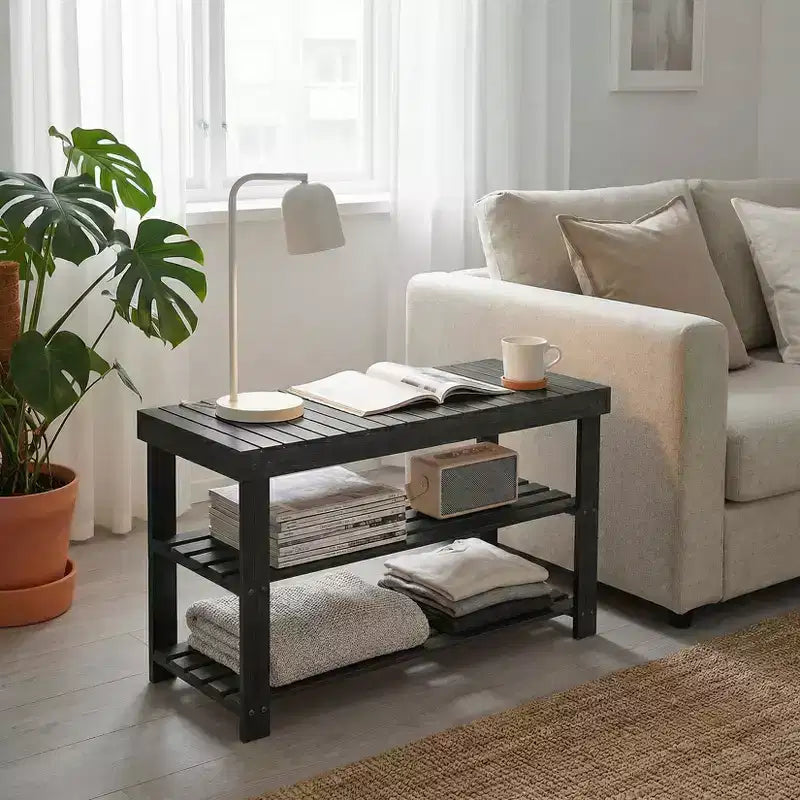 Banc de rangement à chaussures à 3 niveaux en bambou pour entrée - Organisateur de chaussures robuste avec une capacité de 130 kg