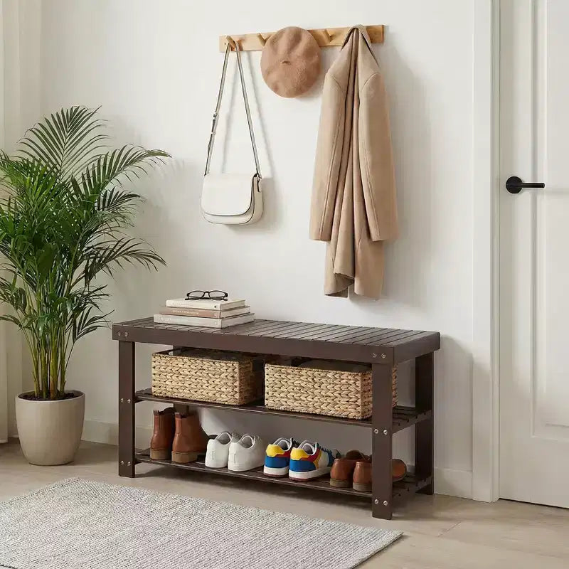 Banc de rangement à chaussures à 3 niveaux en bambou pour entrée - Organisateur de chaussures robuste avec une capacité de 130 kg
