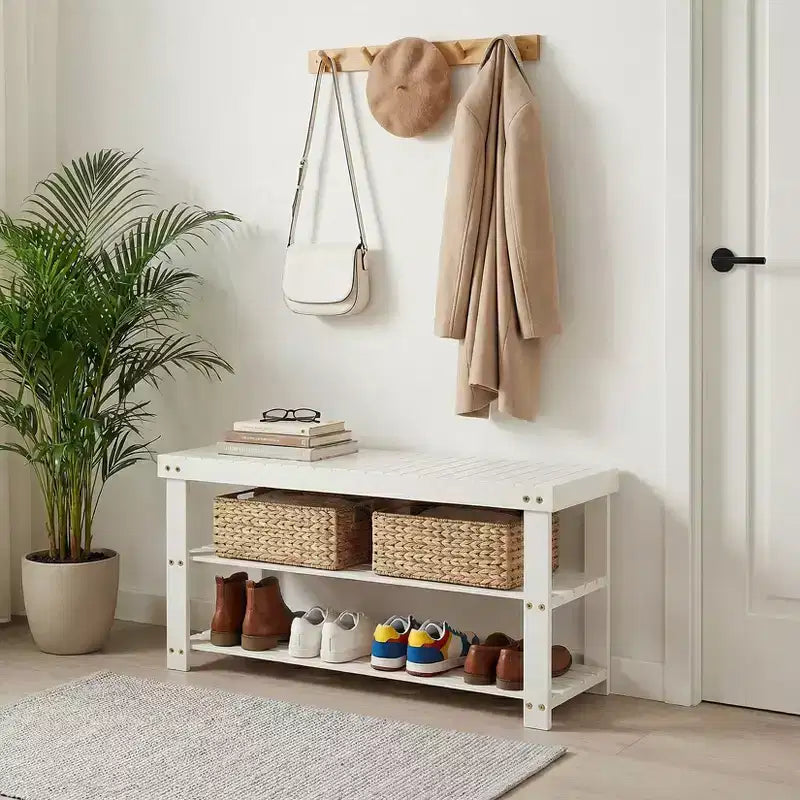 Banc de rangement à chaussures à 3 niveaux en bambou pour entrée - Organisateur de chaussures robuste avec une capacité de 130 kg