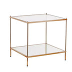 HomeRoots 22 Clear And Gold Glass And Iron Square End Table With Shelf